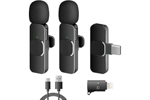 XIEANDKONG Micro Cravate sans Fil pour iPhone, iPad, USB C Portable Microphone Cravate Micro sans Fil Plug-Play pour Enregistrement, Streaming en Direct, Youtube, TikTok, Facebook (2pcs, Black)