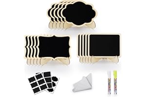 ESTCOO Kreidetafel Klein Set,30 Stehende Kreidetafel Memotafel+1 Reinigungtuch+2 Marker Stift+36 Tafeletiketten,Abwischbare Mini Tafel für Preisschilder Bäckerei,Café,Vintage Hochzeit,Festtafel,Küche