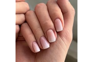 JUSTOTRY 24 Stück Gradient Beige Einfarbig Eckig Nägel Zum Aufkleben Kurz,Glossy Press on Nails,Langzeit Kunstnägel Fake Nails mit Kleber,Square Fingernägel Künstliche Nägel Mittel für Frauen