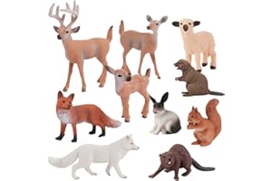 Lotvic Figurines d'animaux, 10 Pièces Figurines d'animaux de la Forêt, Miniature Figurines d'animaux des Bois en Plastique, Jouets d'animaux Miniatures pour Enfants d'anniversaire, Décoration de Fête