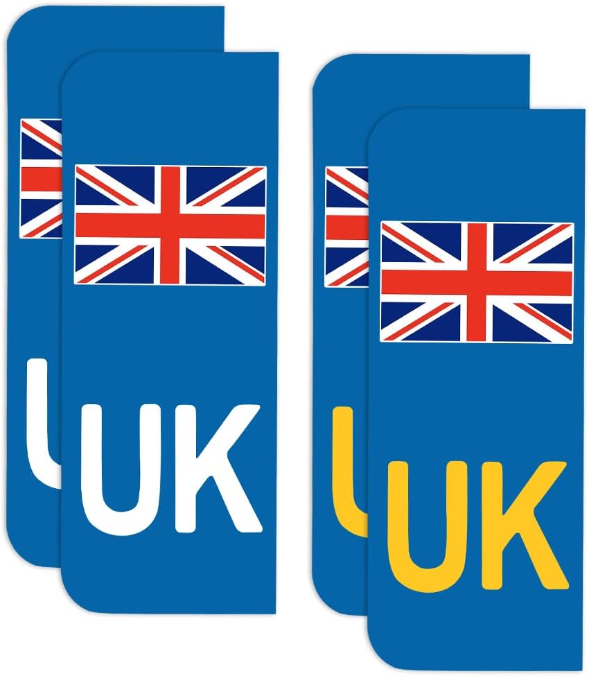Onarway UK Car Stickers, Pack of 4 Self-Adhesive UK Car Number Plate stickers, UK Vinyl Car Stickers, for European Roads, Replace GB Stickers for Car Brexit GB, No Blow off, No Scratching