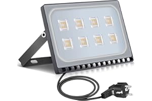 ‎PAPASBOX papasbox 50W LED Flutlicht Flutlichtstrahler Strahler Innen Scheinwerfer, LED Außenstrahler mit Stecker Wasserdicht IP65, 3000K Warmweiß Baustrahler, Außenbeleuchtung für Garten, Garage, Hotel