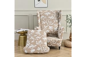 Highdi 2-Pezzi Copripoltrona con Orecchie Elasticizzato, Elegante Fiori Copridivano da 1 Posto Strandmon con Fodera per Cuscino, per Bar Soggiorno Camera da Letto Reception (Cammello)