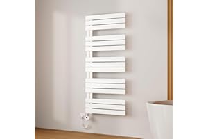 EMKE Scaldasalviette Elettrico 132x60 cm Bianco, Porta-Asciugamani Riscaldante con Termostato WiFi, 800W, Termoarredo Elettrico per Bagno