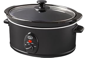 Quest 35279 3.5 Litre Slow Cooker/Compact Stainless Steel / 3 Temperature Settings/Transparent Toughened Glass Lid/Dishwasher Safe Bowl/Black Colour / 200W