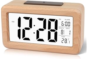 ‎DTKID DTKID Wecker Digital aus Holz, mit Datum, Temperatur, Digitaler Wecker mit Schlummerfunktion, Automatischem Lichtsensor, Batteriebetrieben(Batterie Nicht Enthalten)