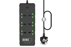 IBLOCKCUBE OFFICIAL Universal Extension Lead with USB C Ports | Power Strip with Switch, 6 Way Outlets, 6 USB(3.1A, 2 Type C and 4 USB-A Port) | Surge Protection, 2 Meter Long Cord, Charging Hub UK Plug Socket