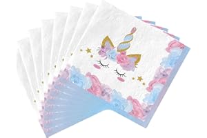 POPOYU Einhorn Geburtstag Servietten, 20 Stück Lila Prinzessinnen Party Servietten Tischdeko, 33x33cm Papierservietten Paper Napkins, Kindergeburtstag Party Zubehör für Mädchen Deko Tischserviette