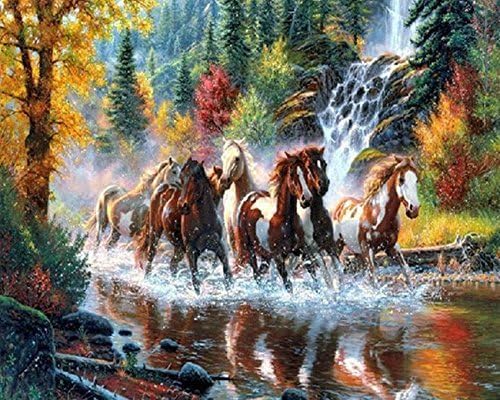 TSING DIY Crystals Paint Kit 5D Diamond Painting By Number Kits,Horese Galloping in River-16''W*20''L by Tsing
