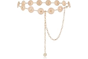 Amabro Damski metalowy pasek łańcuszkowy, Western Concho, regulowany łańcuszek w stylu boho, do sukienek, dżinsów, kowbojki