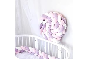Hovoto Bettschlange Geflochten, Bettschlange, Kantenschutz Bettumrandung Knotenkissen, Seitenschläferkissen, Bettschlange Baby, Zierkissen Stillkissen, weißes purpurrotes Puder,1.5