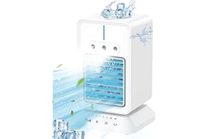 BUYOUNGER Mobile Klimageräte Luftkühler mit Wasserkühlung,4 In 1 Klimagerät Luftkühler & Tischventilator mit 2/4 H Timer,3 Windstufen 90°Oszillierend, USB Tragbarer Mini Luftkühler für Zuhause,Büro