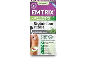 Emtrix Régénération Intense Ongles Abîmés avec Huile Essentielle d'arbre à Thé est Une Formule brevétée - Renforce et Protège Les Ongles des Mains et Pieds - Compatible avec Vernis, 10 ML
