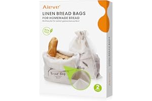 Aieve Lniane torby na chleb do domowego chleba, wielokrotnego użytku, lniana, z plastikową wkładką do przechowywania chleba na zakwasie, 2 szt