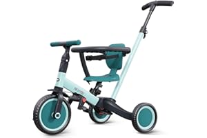 newyoo Triciclo con Maniglione per Genitori, Bicicletta per Bambini 1-3 Anni, Draisina, Regalo di Compleanno e Giocattolo Cavalcabile, Triciclo 5 in 1 con Cintura di Sicurezza, TR008, Verde