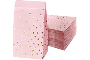 BFB Geschenktüten, Rosa Papiertüten mit Goldfolie Gepunkt 24 Stück Partytüten 21 x 12 x 7cm Candy Bar Tüten Geschenktaschen Partytaschen
