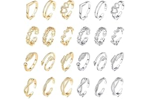 QEBIDVL 24pc Adjustable Toe Rings Set for Women - Gold & Silver Plated Toe Rings for Beach, Parties & Everyday Wear