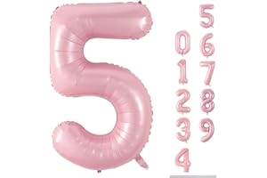LINGQIANG 101cm Rosa Luftballon Zahl 5, 40" Groß Hell Pink Folienballon Zahlen 5, XXL Pastell Rosa Zahlenballon 5. Geburtstag für Mädchen, Nummer 5 Helium Ballon zum Frau Geburtstagsdeko Jubiläum Party Deko