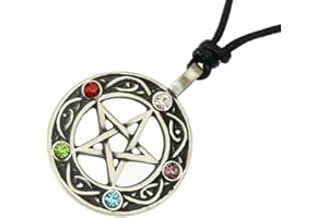 benerini Pewter Pentacle of Life Pendant on Adjustable Black Cord Necklace