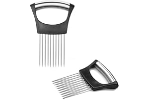 Heanvmyss Forchetta per Cipolla,2 Pezzi Porta Fette di Cipolla in Acciaio Inox,Ago Cipolla,Aggiornato Taglio Cipolla per Carne,Verdura,Frutta,Patate,Pomodori