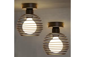 ZMH Hallway Ceiling Light Fitting Black Ceiling Lights - 2Pcs E27 Vintage Semi Flush Mount Hanging Ceiling Mount Light Fixture Industrial Retro Metal - for Kitchen, Bedroom, Lounge- Without Bulb