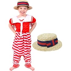 BOYS VICTORIAN COSTUME BATHER SWIMSUIT FANCY DRESS - 1920S FANCY DRESS BOYS  VICTORIAN BATHING COSTUME PLUS BOATER HAT AND INFLATABLE BEACH BALL -  SUMMER FANCY DRESS COSTUME (SMALL - 5/6 YEARS) :