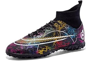 DHOVOR Boys Girls Astro Turf Football Boots Kids High Top Indoor Soccer Shoes Athletic Sneakers Football Trainers Shoes