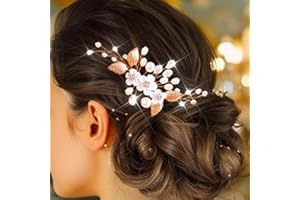 Edary Peignes à cheveux avec fleurs, perles et cristaux pour femme, fille et mariée Doré rose