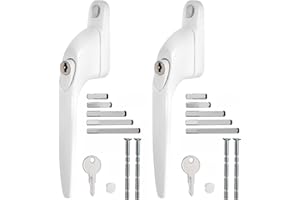 WODSTA UPVC Window Handle 2PCS Lockable Window Handle Aluminum White Window Handles for UPVC Windows with Key for 10/15/30/40/50mm|Multi Spindles|