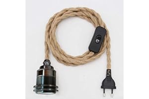 JZCDR E27 Vintage Lampenkabel HäNgende Leuchte, Seil HäNgelampe, Lampenfassung Pendelleuchte mit Schalter und Stecker, Hanfseil Pendellampe Kit, DIY Einzelkopf Kabel Seil HäNgeleuchte, für Loft Lager (A)