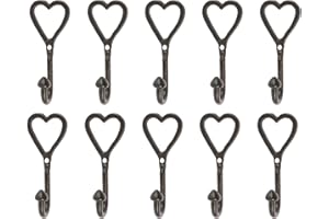 Hammer and Tongs 10x Black 40mm x 100mm Single Heart Hook - Cast Iron Vintage Antique Wall Mounted Hanger