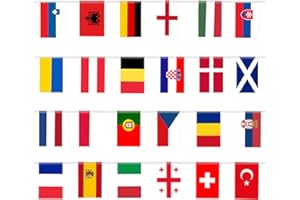 EMOTTLE 2024 EURO Football Championship Bunting Flags - European Flag Bunting- 2024 Euro Football Championship Bunting with 24 Participating Teams Flags for Garden, Bar, Party Decoration (14*21CM Flag, 6.5M)