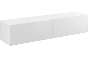 [en.casa] Armario de Pared Evaton Mueble de TV Mural Armario Flotante con 2 Compartimentos Consola de Entretenimiento Multimedia 140 x 33 x 30 cm - Blanco, Alto Brillo
