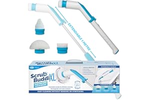 JML Electric Cleaning Brush - Long Handled Electric Scrubber, Rechargeable, Cordless Power Scrubber with 3 Attachments, 300rpm Scrubbing Brush for Bathrooms, Tight Spaces - Scrub Buddi Extra Large