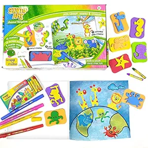 Imagimake Stamp Art - Animal Kingdom - DIY Kids Colouring Book Set - for Boys and Girls 3 Years+, Multicolor