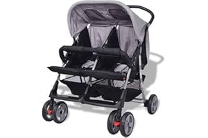 AILGELY Passeggino gemellare, pieghevole, fino a 30 kg (2 x 15 kg), per gemelli e fratelli di 0 mesi, passeggino per bambini e bambini, in acciaio grigio e nero