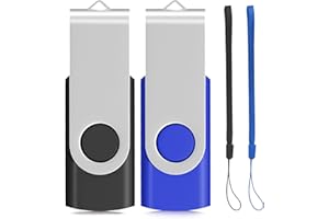 EASTBULL 2Pack 8GB USB 2.0 Thumb Flash Drives Swivel Design Pen Memory Stick Fold Storage (Black/Blue With Lanyard)