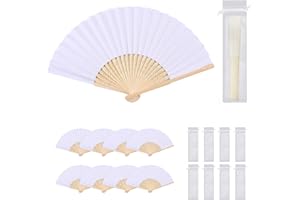 TIANNAIT 8pcs Handheld Folding Bamboo Fans and 8pcs Fan Pack, Wedding Fan, DIY Painting Blank Fans for Festive Party Wall Decor