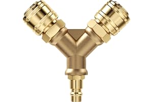 Elsrantor Accesorios Compresor Aire en Y, Latón Conector Rapido Aire Comprimido, Distribuidor de Aire Comprimido 2 Vías, Interruptor de Aire Comprimido de 1/4 Pulgadas, Acoplamiento Rápido
