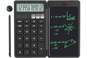 NEWYES Calculator, with Writing Tablet and Pen, Solar & Battery Powered, Suitable for Students, Families, Offices (Black)