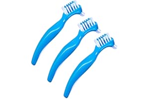 WIYOULD 3 spazzole per la pulizia delle protesi portatili con setole multistrato moderate, spazzola a doppio lato per la pulizia dei denti finti, colore blu