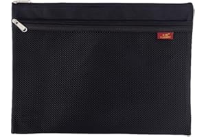 SAGASAVE 1PCS A4 Dokumententasche Reißverschluss Tasche Nylon Mesh Tasche Wasserdicht Doppel Reißverschluss Umschlag Ordner Fall Dokumententasche für Student Bürobedarf Reisetasche, Schwarz