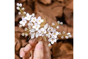 IYOU Peigne à cheveux en forme de fleur dorée avec cristaux et perles pour mariage - Accessoire pour filles et femmes