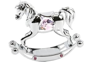 CRYSTOCRAFT Christening Gift. Rocking Horse - Girls Pink with Swarovski Crystals by The Emporium Christening Gifts