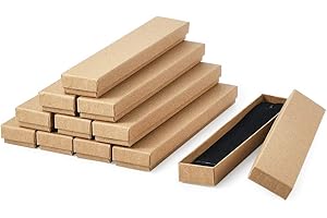 Craftdady Lot de 12 boîtes à bijoux rectangulaires longues en carton kraft marron avec couvercles pour colliers, montres, cadeaux