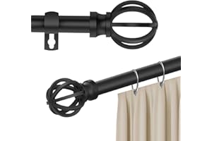 POSKENA Bastone per Tende Nero 67-187 cm, 16mm Bastoni per Tende con Estremità Rotonde e Supporti per Camera da Letto, Soggiorno, Camera dei Bambini