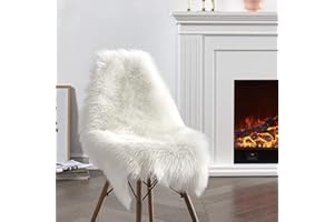JXLOULAN Faux Lammfell Schaffell Teppich Weiß 60x90 cm, Longhair Flauschiger Teppich Wohnzimmer Deko, Weicher Fell Carpet für Stühle Sofa Schlafzimmer Kinderzimmer