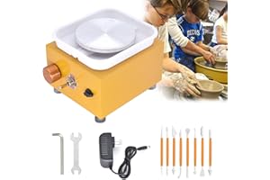 Mini Roue De Poterie, Machine de Poterie électrique 2000RPM Machine à roue en Céramique Outil d'argile de bricolage de table tournante Avec vasque en ABS amovible, assiette en poterie de 10 cm (Jaune)