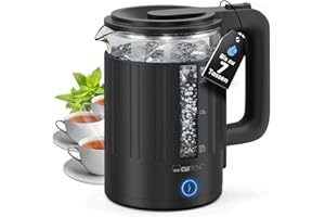 ‎CLATRONIC Clatronic Wasserkocher Glas | 1,7 Liter | BPA frei | Einhandbedienung | wärmeisoliertes Gehäuse | Kettle | mit Kabelaufwicklung | Wasserkocher schwarz | WK 3837