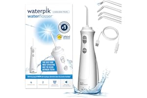 Waterpik Pearl - Hydropulseur Dentaire Sans Fil, Jet Dentaire Portable Rechargeable, Format Voyage Facile à Transporter, Élimine la Plaque, 2 Niveaux de Pression, Blanc (WF-13)